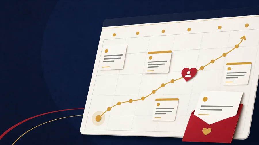Minimal fundraising plan thumbnail with a gold growth path and red donor marker